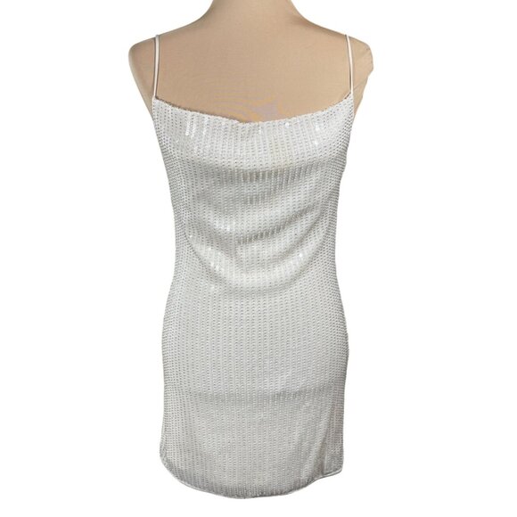 The Native One Cowl Neck Mini Dress Cream Sequin S Small Stretch - Picture 1 of 10